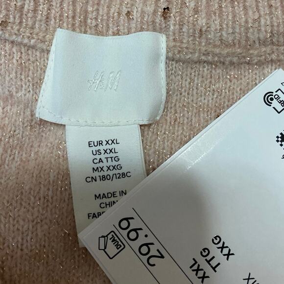 NEW H&M Women's Pink Metallic Sequin Long Sleeve Crew Neck Sweater Top Size XXL - Picture 4 of 5